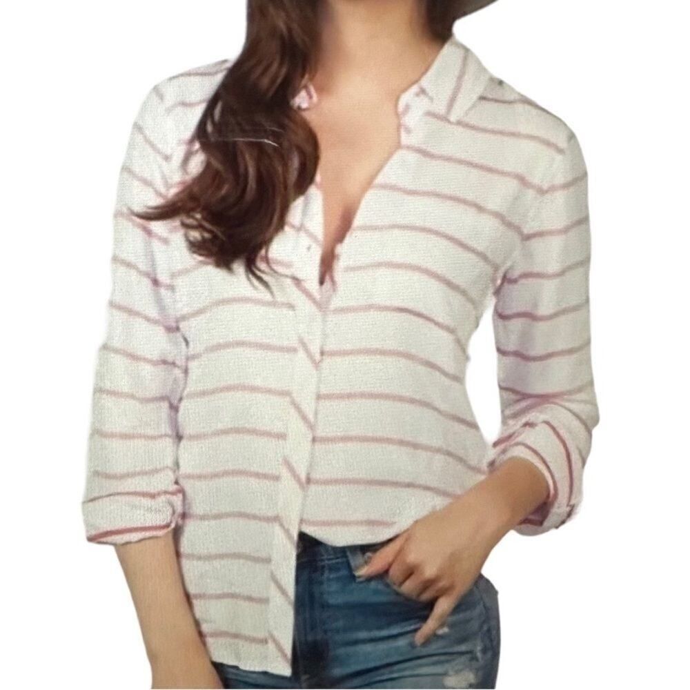 RAILS Women’s Rosci Long Sleeve Striped Button Down Shirt White/Red Size Small